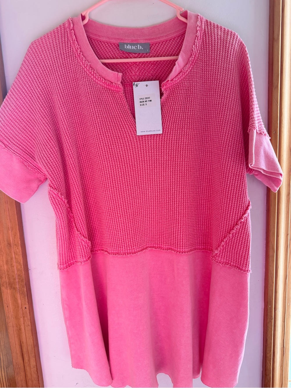 Blue B 100% Cotton Hot Pink Waffle Short Sleeve Too Size Small NWT